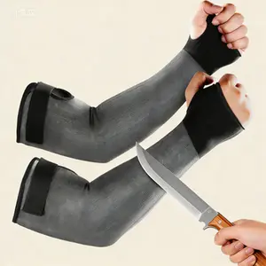Cut Resistant Arm Sleeves with Thumb Hole - Skin-Friendly Protective Sleeves for Gardening, Welding, Kitchen Work, Biting Protection, Pet Grooming, Fiberglass & Steel Free, Reusable, Black