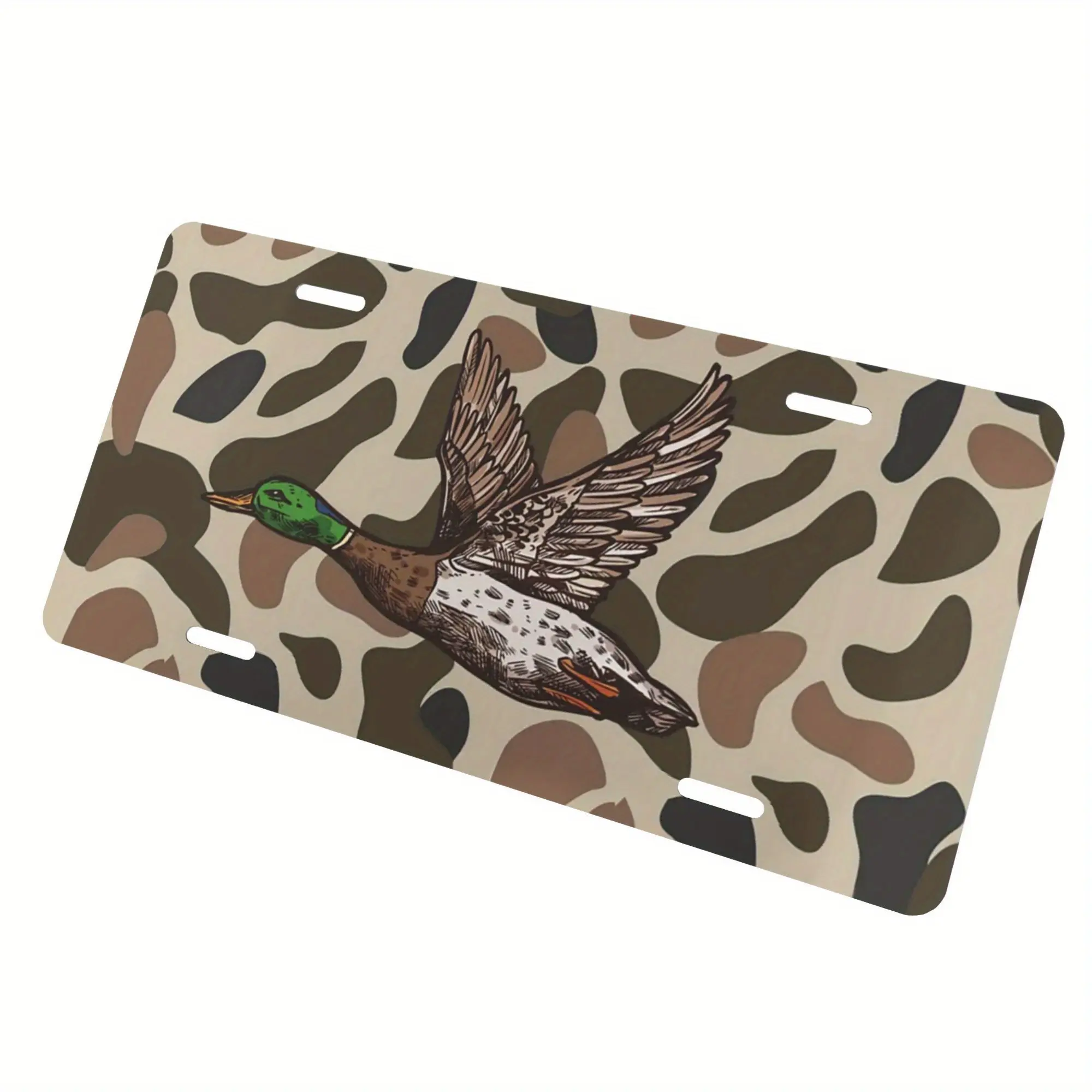 Vintage Camouflage Duck Aluminum Front License Plate - 6x12 in Polished Metal Standard Edition Vehicle Accessory, Easy to Install Car Accessory, Decorative Home Decor Plaque Gift, Car Accessories