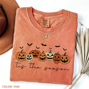 Comfort Colors Cute Pumpkin TShirt, Tis The Season Tee, Ghost Pumpkin T-Shirt, Women Halloween Gift, Fall Graphic Top, Women's Casual Short Sleeve Tee