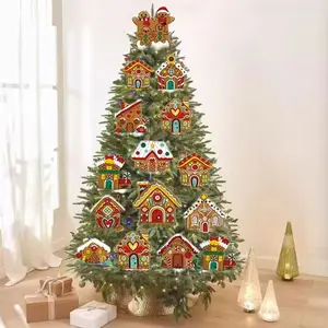 2/12Pcs 8-inch 2D plastic hollow board Christmas tree decoration tree picks, cute gingerbread house and gingerbread man pattern Christmas tree decoration, suitable for indoor home decoration during Christmas