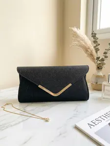 Trendy Glitter Envelope Clutch Bag, V Metal Trim, Luxury Shiny Evening Handbag, Perfect for Prom, Wedding & Formal Events