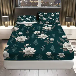 3Pcs Floral Vintage Elegant Fitted Sheet Three Piece Set (1*Fitted Sheet+2*Pillowcases, Coreless), Nature theme, Botanical Bedding Set, Mattress protector Soft, Breathable, Botanical Print Breathable Sheets