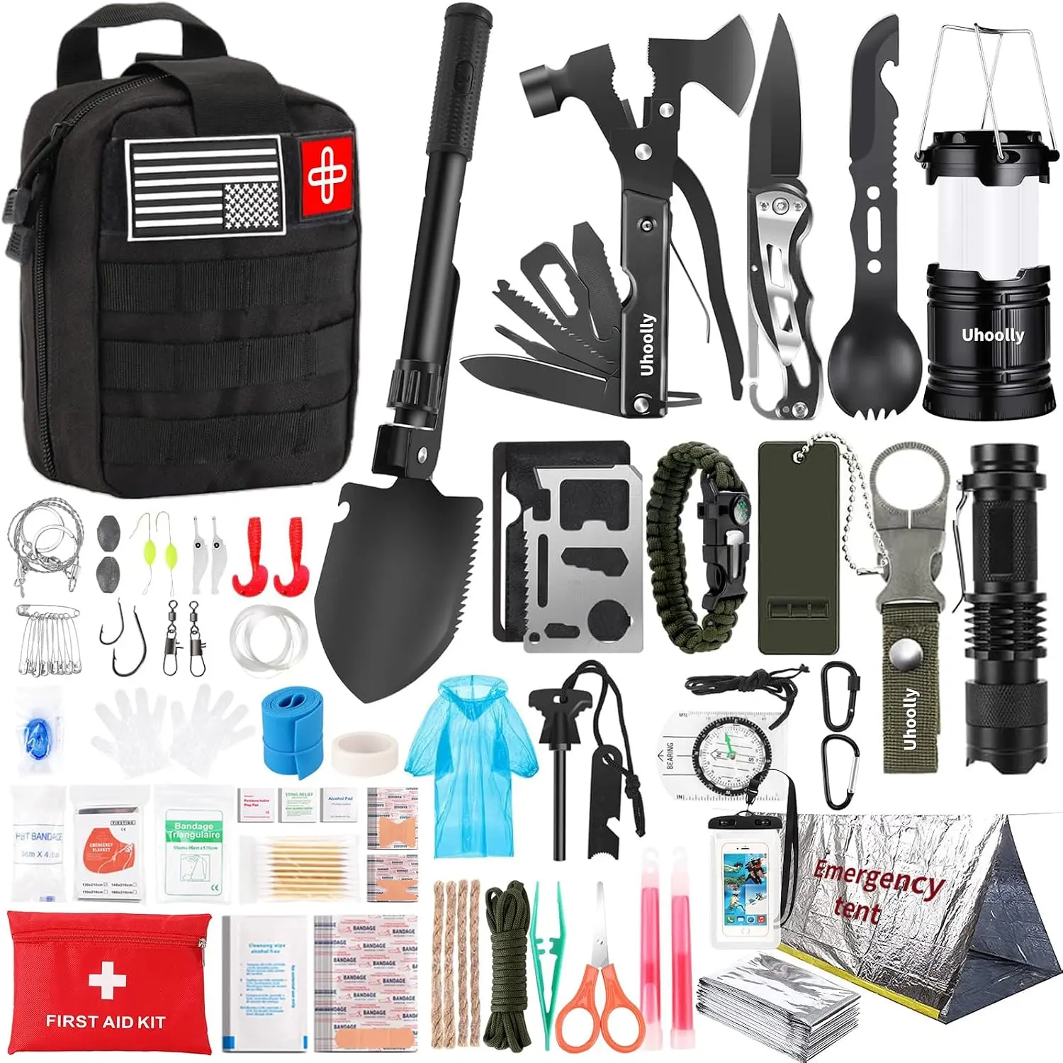 Survival Kit, Gifts for Men Women Teen Boys, 250 pcs Survival Gear and Equipment Mini First Aid Kit for Car Home, Emergency Kit with Molle System for Earthquake, Outdoor Adventure, Car Travel