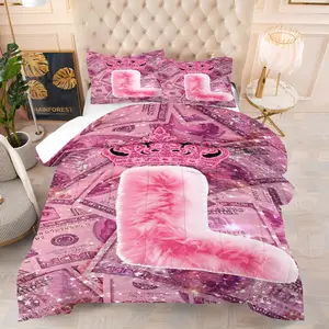 L and Money Pattern Quilt with Cotton, Includes 1 Quilt and 1 or 2 Non Core Pillowcases, Suitable for Home or Dormitory Decoration, Perfect for Life Festival Gifts