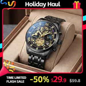 SKMEI Men's Vintage Fashion Watch - 40mm Round Quartz Watch, Gear-Driven Movement, Calendar, Moon Phase, 3ATM Waterproof, Stainless Strap with Butterfly Buckle, Casual Trendy Wristwatch for Casual/Formal Occasions