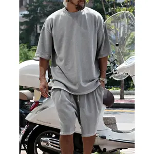 Men's Summer Casual Set, Pure Color Round Neck Short Sleeve Knit Tee & Shorts, Classic Loose Fit Sportswear, Comfortable Daily Wear Outfit