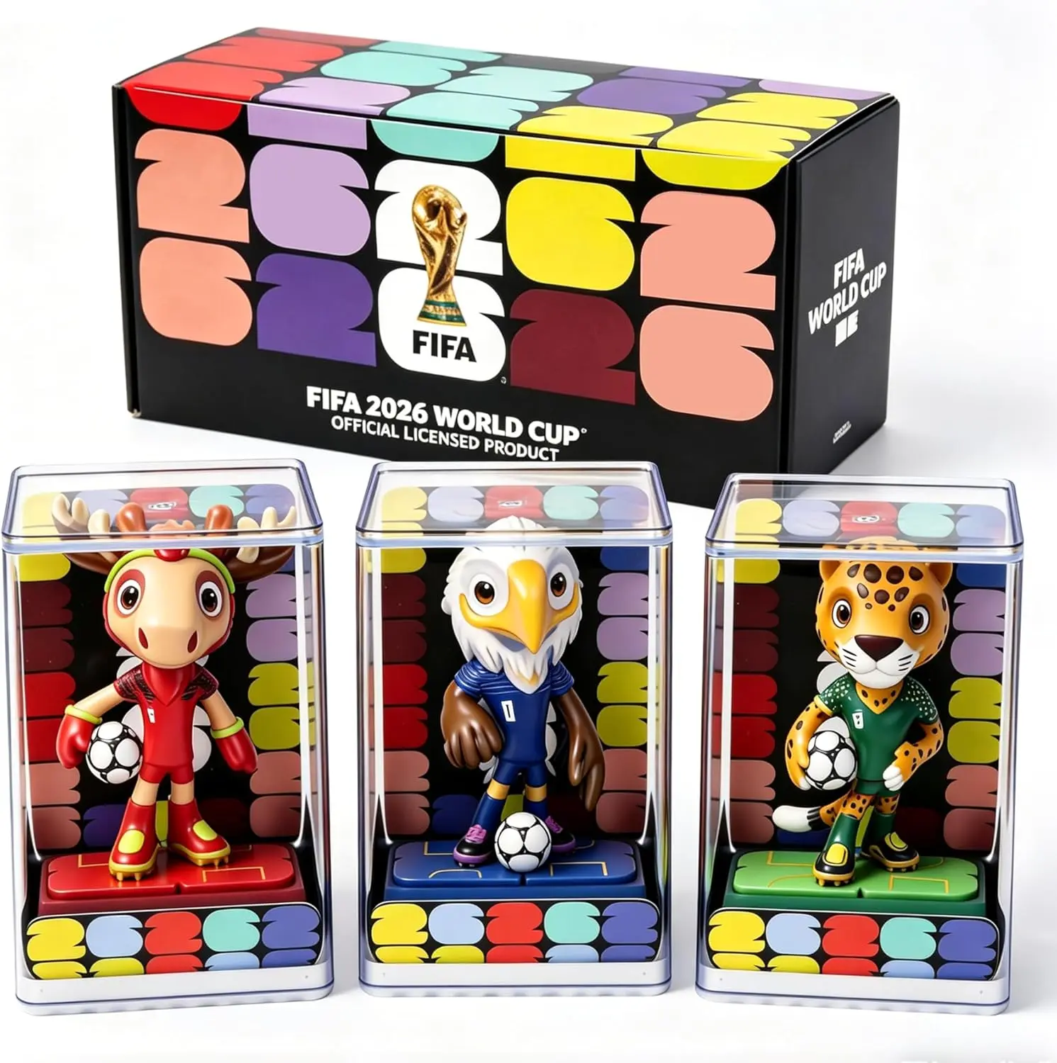 FIFA 2026 World Cup Official Licensed Mascot Figurines Set of 3 – Clutch, Maple & Zayu with Display Box – World Cup Merchandise, Collectible Soccer Figures Gift for Fans (Set of 3 (5 inch))