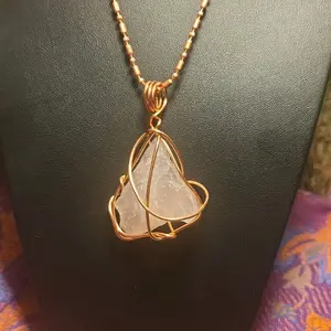 Rose Quartz Necklace • Self Love Stone • Pure Copper Ball Chain Necklace • Wire Wrapped • Natural Healing Crystal necklace for Girls Women