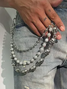 1pc Punk Hip-Hop Layered Fashion Chain, Skull and Rhinestone Decor, Personalized Men's Belt Buckle, Perfect for Daily Wear and Halloween