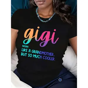 [100% Cotton] 95% Polyester 5% Elastane Casual Crew Neck T-Shirt With Gigi Alphabet Print, All Season Comfort Fit, Knit Fabric Tee T-Shirt For Men And Women