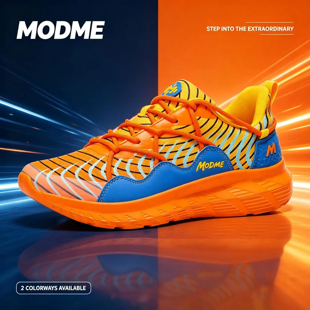 MODME Orange Blue Colorblock Athletic Sneakers - Gorpcore Trail-to-Street Knit Mesh Cushioned Shoes, Lightweight All-Day Comfort, Unisex, EUR 36-46, Shoes for Women