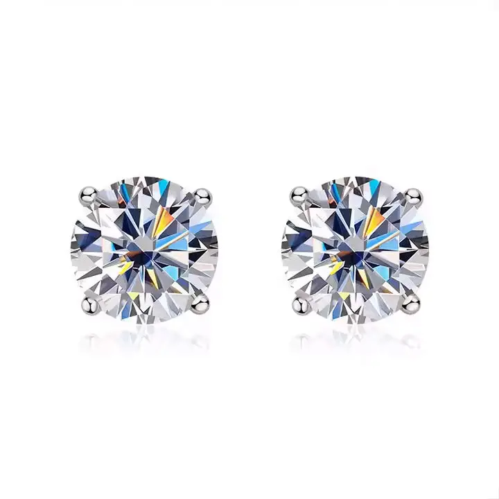 MOISSANITE Solitaire Stud Earrings - 925 Silver - 5mm - 0.5ct
