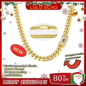 LuLu Echo 14K gold-plated Cuban necklace/bracelet Brand new "S" logo design| The latest electroplating gold-plating process for rust prevention|  hip-hop style fashion items| The best gift for men and women| Couples' style| 6mm/8mm/10mm/12mm/14mm
