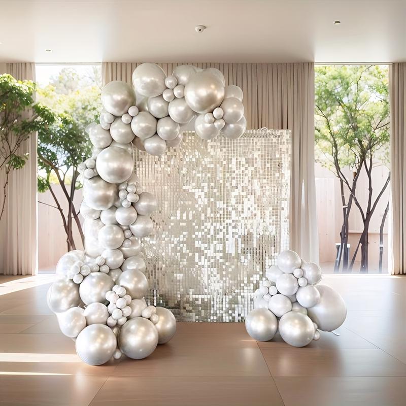 4x6 feet white reflective wall background with 24 pieces of white sequin background decorative panels, suitable for birthdays, New Year's, Christmas, anniversaries, weddings, Valentine's Day, Easter decoration banners, party supplies