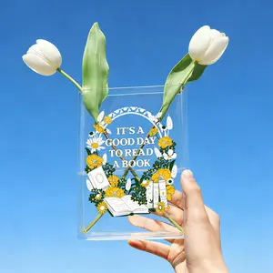 Wildflower Book Vase, Clear Acrylic  Vases, Boho Bookish Home Decor, Reader Gift