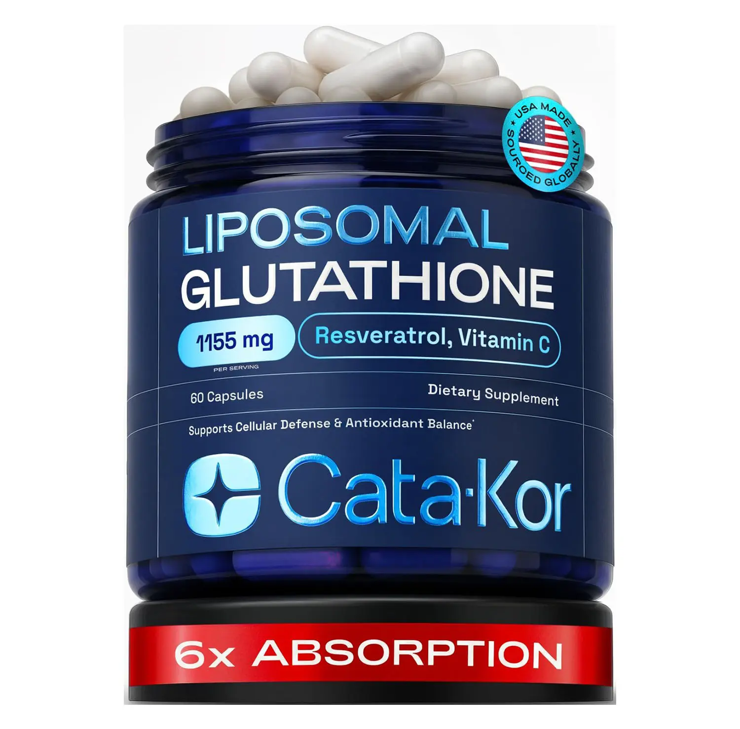 Cata-Kor Liposomal Glutathione 1000mg – Ultra High Absorption with Resveratrol, Vitamin C, Selenium & Vitamin B2 – Antioxidant Support for Immune Support & Healthy Aging – (60 Count (Pack of 1))