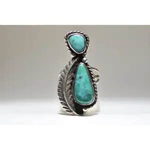 Turquoise ring size 8 long Navajo southwest sterling silver