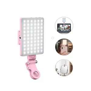 Portable USB Rechargeable Clip-on LED Selfie Light,60LED High CRI 95+ Phone Selfie Light, 3 Light Modes ，Perfect for Live Streaming, Makeup, Vlog Shooting and Selfie Photography，Mother's Day Gift