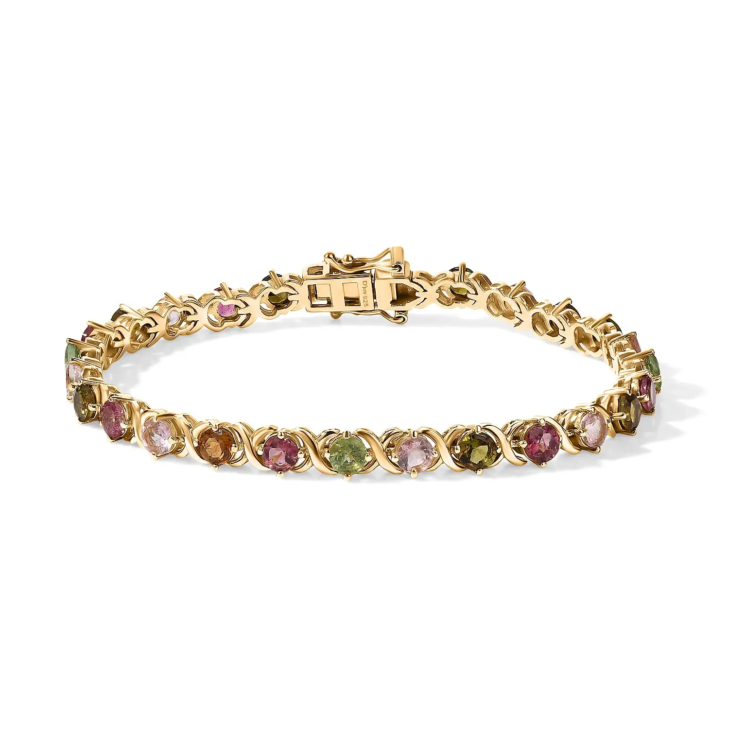 TLV D'Joy Premium Multi-Tourmaline XOXO Bracelet in 18K Vermeil YG Over Sterling Silver (7.25 In) 7.25 ctw,,,