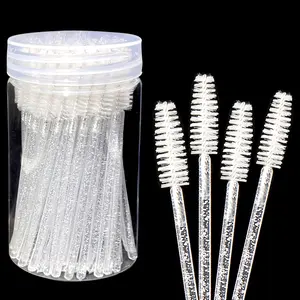 50pcs/Bottle Eyelash Brush with Container, Mascara Wands for Travel Eye Lash Makeup Accessories, Micro Lash Brushes Spoolies for Eyelash Extensions, Crystal Eyebrow Brushes, Cosmetic Use, Cosmetic Makeup Tool, Cosmetics Makeup Tools