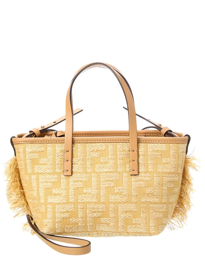FENDI Roll Mini FF Raffia & Leather Tote