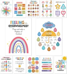 12 count Calming Corner Classroom Posters Boho Feelings Wheel Charts Emotions Poster for  Calm Corner Mental  Wall Decorations for Teacher  Classroom Office  Haves