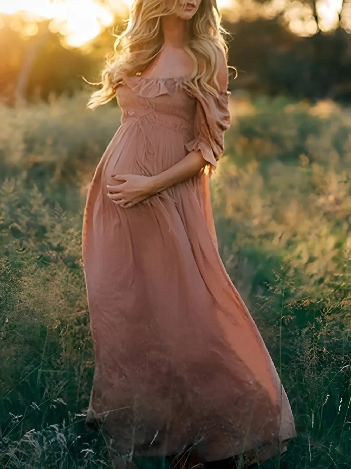 flowy pregnancy dresses Maternity V Neck Swiss Dot Dress Summer Casual Short Sleeve Midi Dress Belt Photoshoot Baby Shower Dusty Pink L You can send us a reference shade or an image as per your requirement. Bohemian Style Flowy Maternity Off-Shoulder