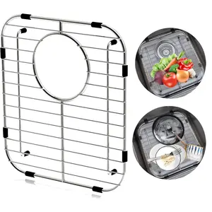 Kitchen Sink Protector Grid, Universal Dual Bowl Bottom Mesh, 13.2x11.6x1.25 Inches, 304 Stainless Steel, Durable Drain Rack, Kitchen Sink Accessories