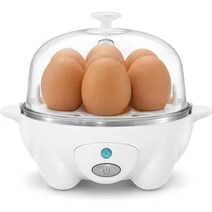 Rapid Egg Cooker, 7 Easy-To-Peel, Hard, Medium, Soft Boiled Eggs, Poacher, Omelet Maker, Auto Shut-Off, Alarm, 16-Recipe Booklet, White
