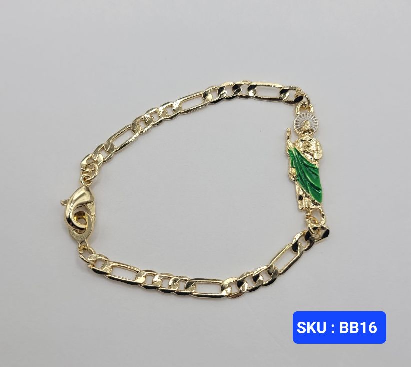 San Jude Bracelet Laminated-Gold Green & Gold Color 6 Inches Adjustable Size for Small Kids Babies Comfortable Everyday Wear Versatile Design SKU BB16