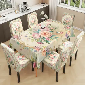 2/5/7PCS restaurant chair tablecloth cover, exquisite retro French floral pattern print, elastic polyester fiber sliding cover, sewn closed, detachable cleaning, suitable for home, office, hotel chair decoration, Stretch Chair Slipcovers