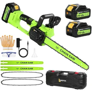 12", 21V Battery 2 x 4.0AH Battery, chain saws with 2xChains & Guide, Chain Saw w Auto Oiling for Wood Cutting Trimming Branch