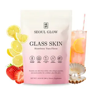 Seoul Glow Glass Skin Drink Mix with Collagen Pearl Powder Hyaluronic Acid Vitamin C Supports Radiant Glowing Skin 20 Servings Strawberry Yuzu Flavor Dietary Supplement
