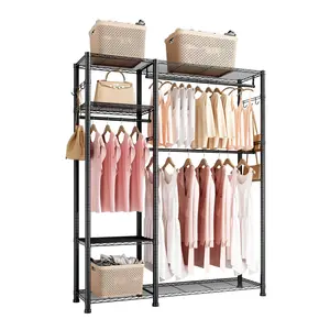 VEVOR Clothing Garment Rack, Summervibes,Summervibes, Heavy Duty Clothes Rack, 6 Adjustable Tiers Clothes Racks with Steel Frame, 800 lbs Load Capacity Closet Wardrobe with 3 Hanging Rods for Bedroom, Clothing Store, Hallway