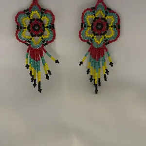 Flower earrings, drop earrings ,cascaded earrings ,bohemian earrings chaquira earrings ,huichol earrings, artesanal,handcrafted,Mexican earrings,