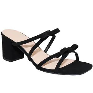 TRENDSUP Women's Strappy Block Heel Mule Sandals, Bow Detail, Square Open Toe, Slip On, Comfortable Padding