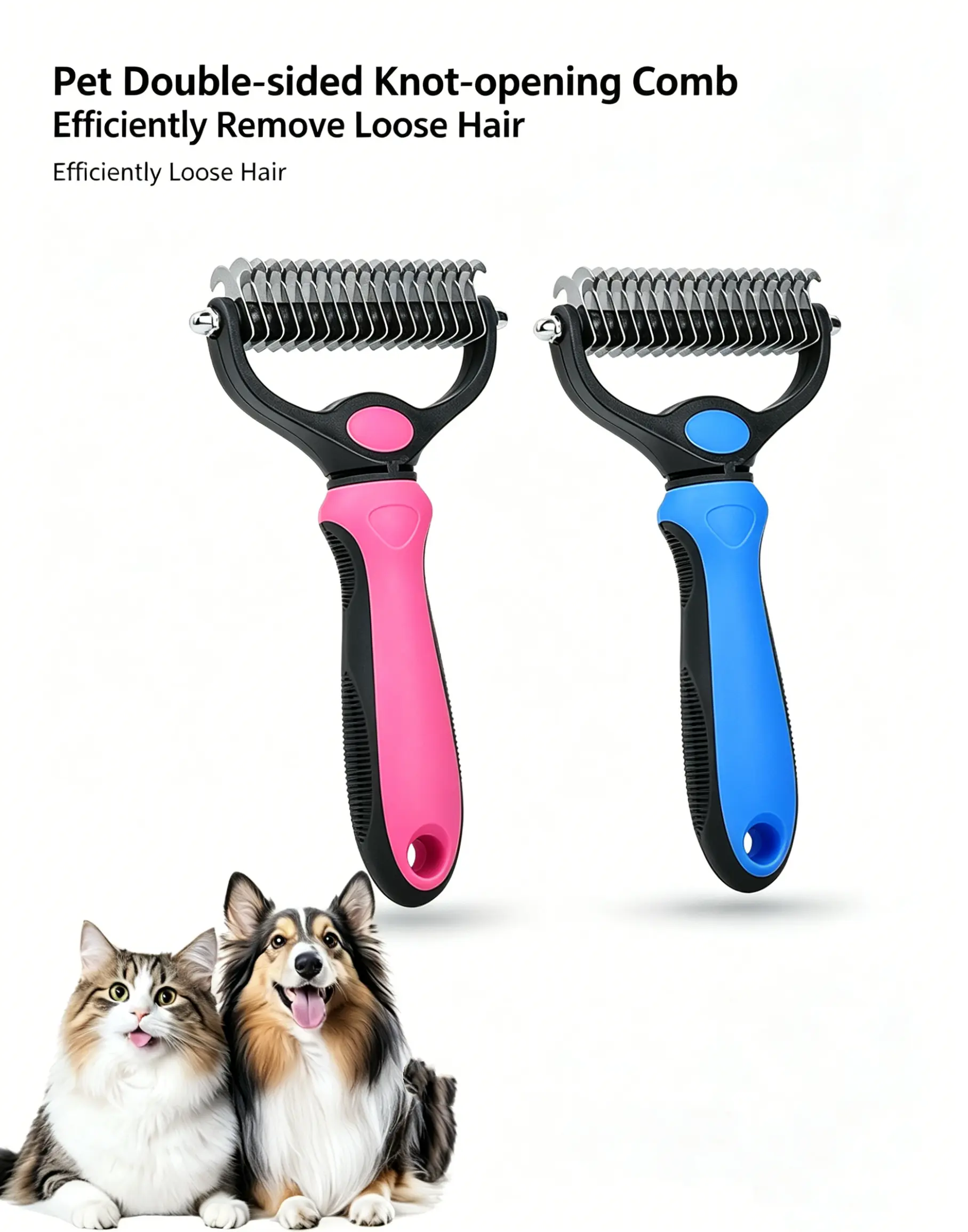 【New Double Sided Pets Grooming Tool for Shedding and Dematting】Fur Knot Cutter, Dog Grooming Shedding Tools, Pet Cat Hair Removal Comb Brush, Pet Products, Comb for Dogs Cats Pet with Effective Results