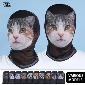 Unisex Mesh Head Cover Cat Dog Animal Print Balaclava Hat Lightweight Sun Protection Breathable Face Mask for Party Sports Cycling Outdoor Sports Mask