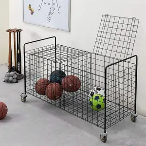 2-Compartment Black Metal Rolling Sports Ball & Gym Equipment Storage Cart