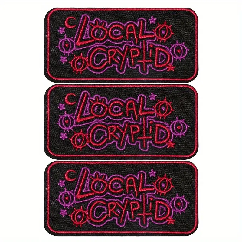 3Pcs Bizarre Design Local Cryptid Neon Embroidery Iron-On Patches - Gothic Sewing Accessories, Heat Press-Sew-on for Denim Jackets, Mystery Creature Enthusiasts