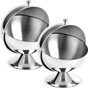 2 Pack Stainless Steel Sugar Bowl with Roll Top, Sugar Cube Holder, Candy Jar Cookies Mints Holder Bowl for Home Kitchen, Office, Parties
