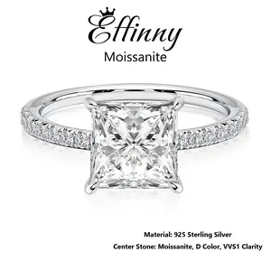 Effinny Jewelry 2.0 CT Synthetic Moissanite Princess Cut Engagement Ring, S925 Sterling Silver Promise Ring, Bridal Rings for Women