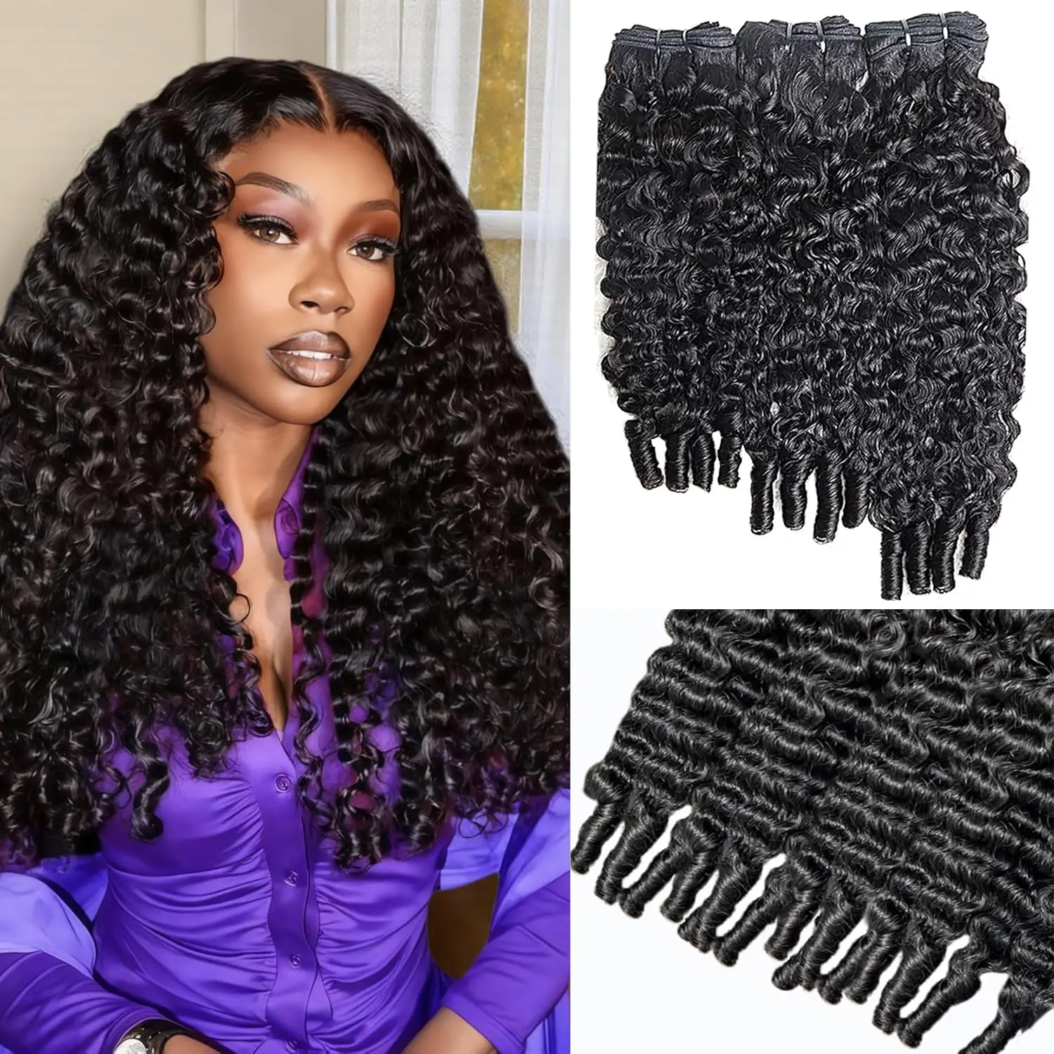 Bundles Human Hair 3C4A Spiral End Quick 3Pcs Burmese Curly Deep Wave Bundles Human Hair 3X Lifespan Virgin Remy Hair Extensions for Black Women 16-28 INCH Natural Black