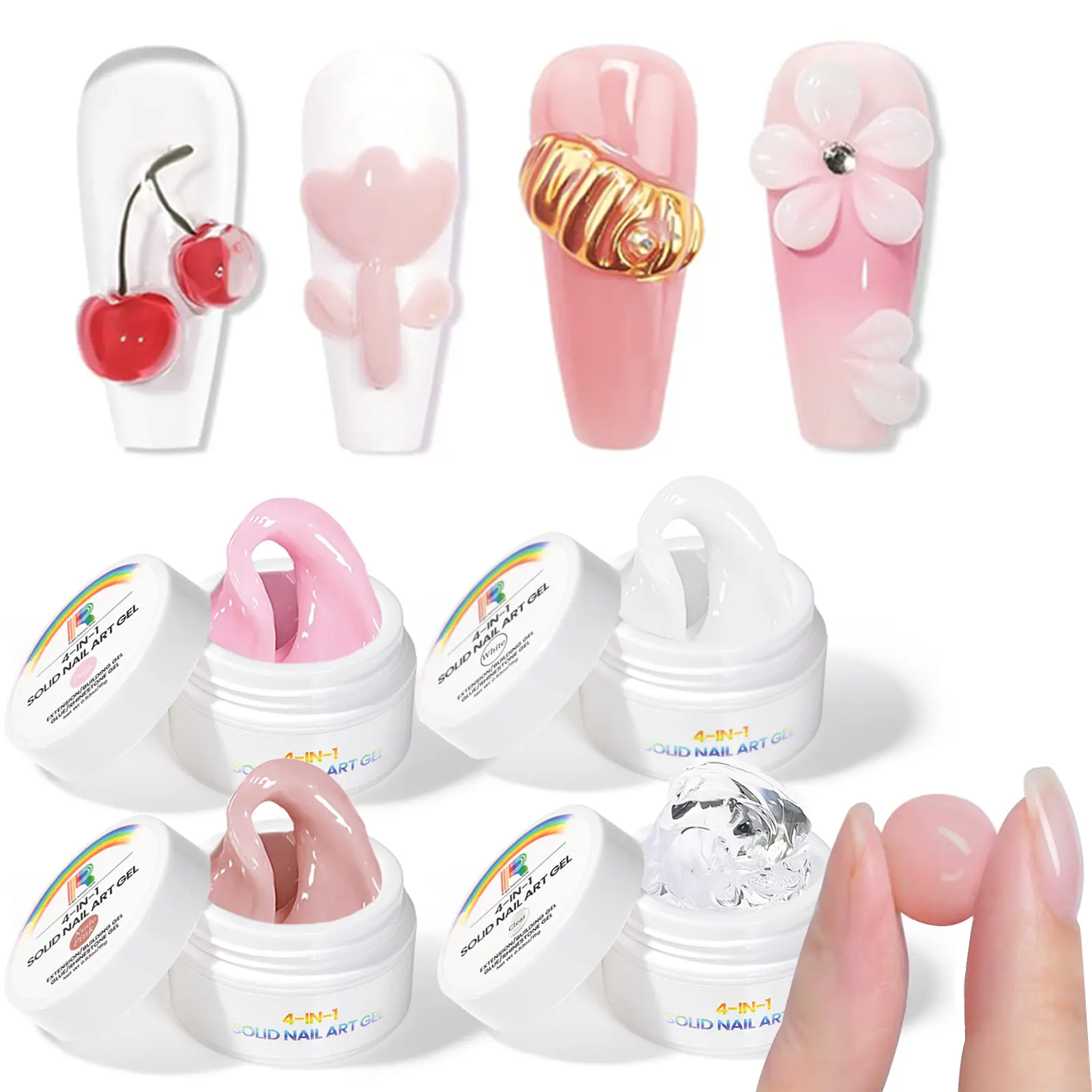 BRN 4PCS Solid Builder Gel Set – Non-Sticky Hard Solid Gel for Nail Extensions, Strengthening & 3D Sculpting – UV/LED Cure, Beginner-Friendly