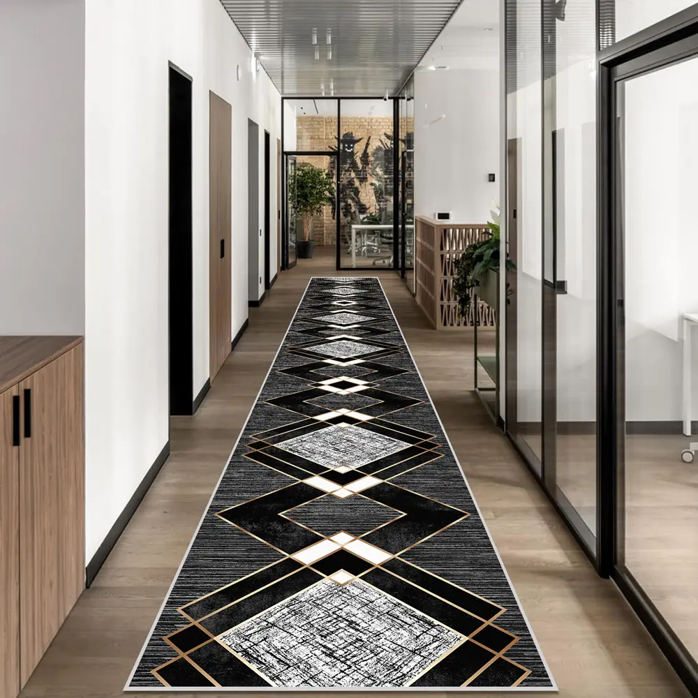 Black and White Gold Light Luxury Geometric Art Long Carpet, Easy To Maintain Living Room Corridor Decoration Carpet, Easy to Clean And Machine Washable Kitchen Office Corridor Floor Mat, Very Suitable for Indoor Home Decoration Carpet