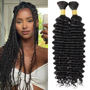 Sterly Deep Wave Bulk Human Hair For Braiding No Weft 100g (1 Pack-2 Bundle 50g) Natural Color / Highlight Color