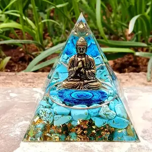 1pc Turquoise Buddha Statue Chakra Orgone Pyramid, Desktop Decoration for Home, Religious Decor, Unique Gift for Festival & Halloween