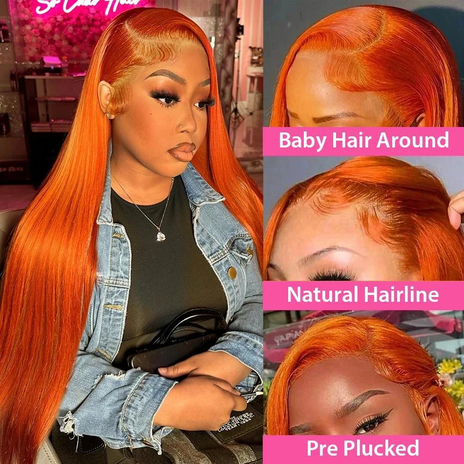 Bling Hair Bone Straight Ginger Orange 13x6 Lace Front Human Hair Wigs 33# Colored Preplucked Wig Transparent 13x4 Straight Lace Frontal Wigs For Women 180Density