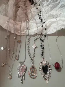 5pc Piece Personalized Heart Star Necklace Set, Vintage Spiral Swirl Pendant Necklaces, Unisex Mother's Day Gift, Graduation Season Present