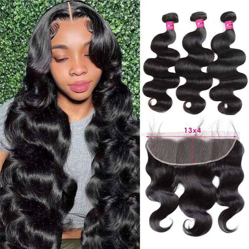 13x4 Ear to Ear Lace Frontal With Bundles Body Wave Bundles With Frontal Human Hair Bundles With Frontal Free Part With Baby Hair